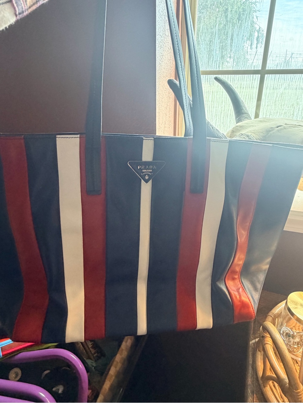 Prada Red, Blue & White Striped Leather Prada purse